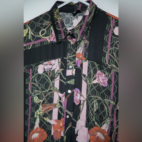 River Island Black Floral Silky Morning Glory Long Sleeve Dress 10 - Picture 2 of 4